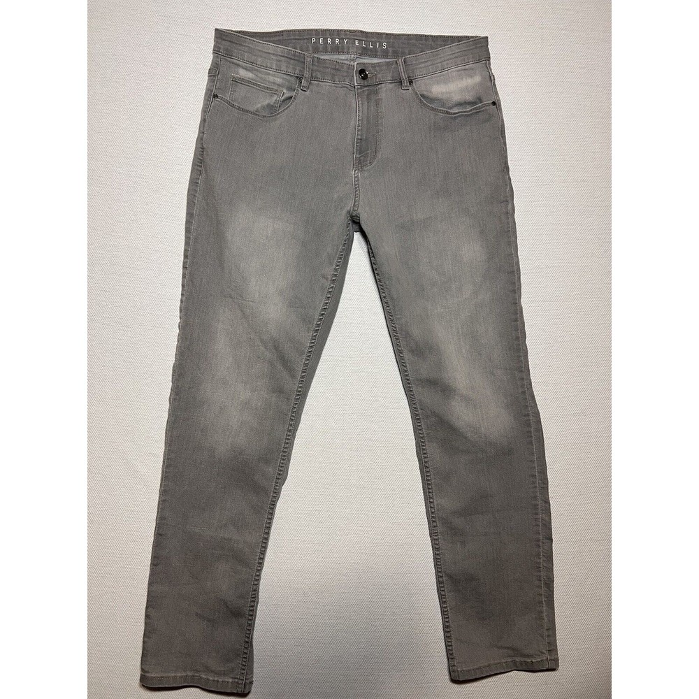 Perry Ellis Jeans Slim Fit Stretch Men 36x32 (38x31.5 Actual) Light Gray Denim
